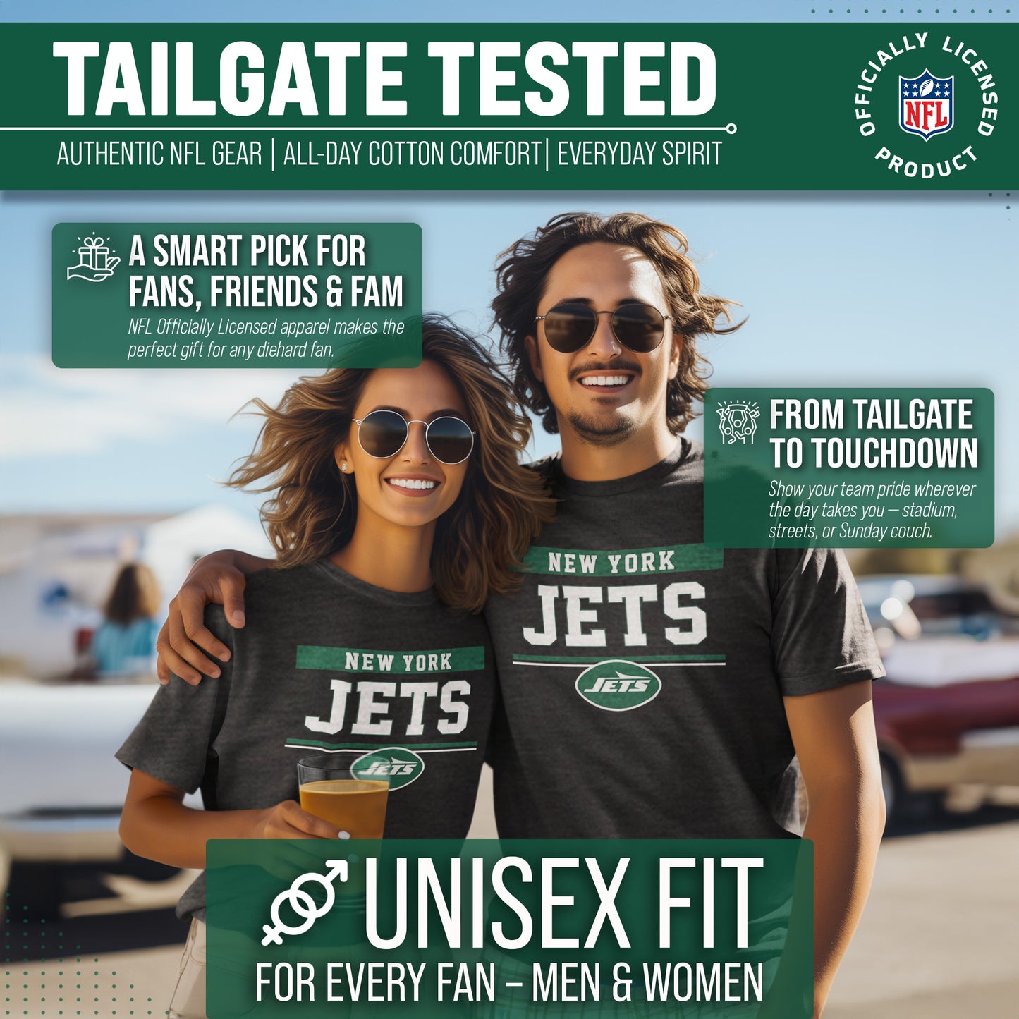 New York Jets NFL Adult Team Block Tagless T-Shirt - Charcoal
