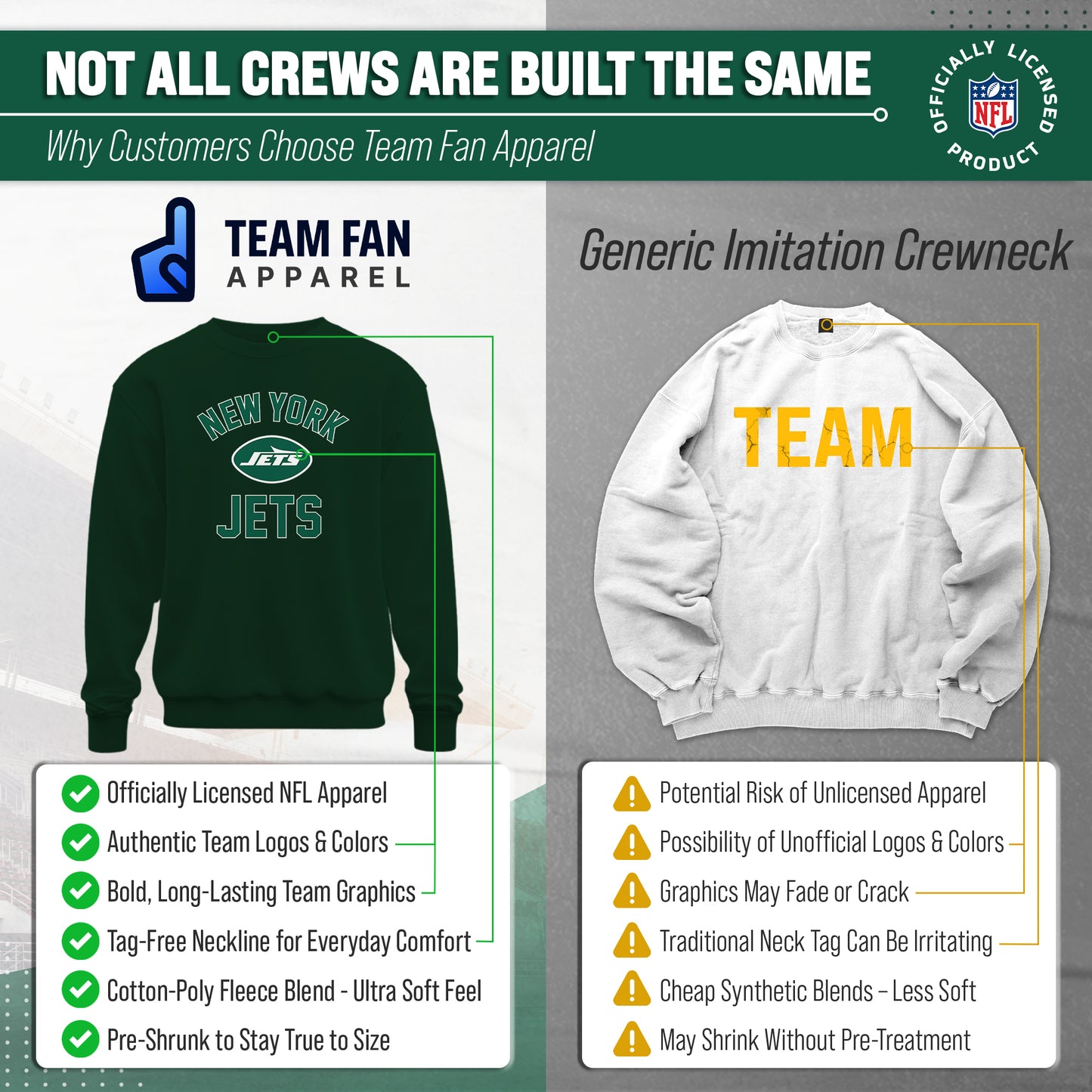 New York Jets NFL Adult Gameday Football Crewneck Sweatshirt - Forest Green