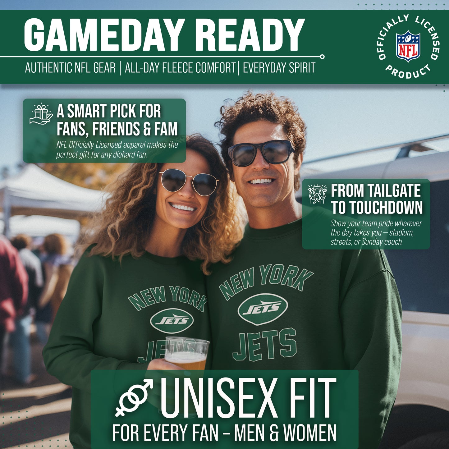 New York Jets NFL Adult Gameday Football Crewneck Sweatshirt - Forest Green