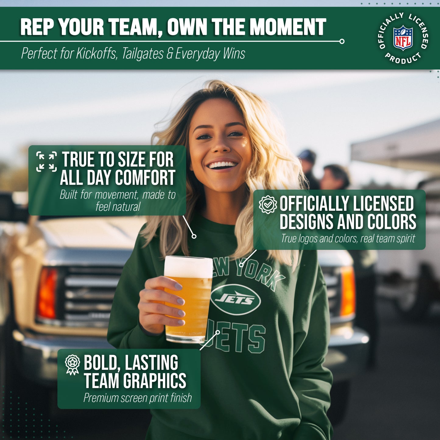 New York Jets NFL Adult Gameday Football Crewneck Sweatshirt - Forest Green