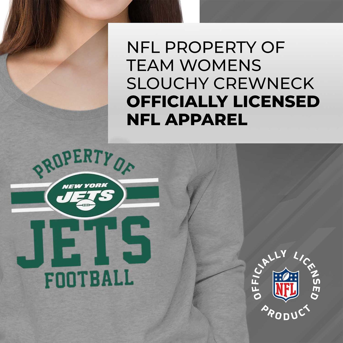 New York Jets NFL Womens Plus Size Property of Lightweight Crew Neck - Sport Gray