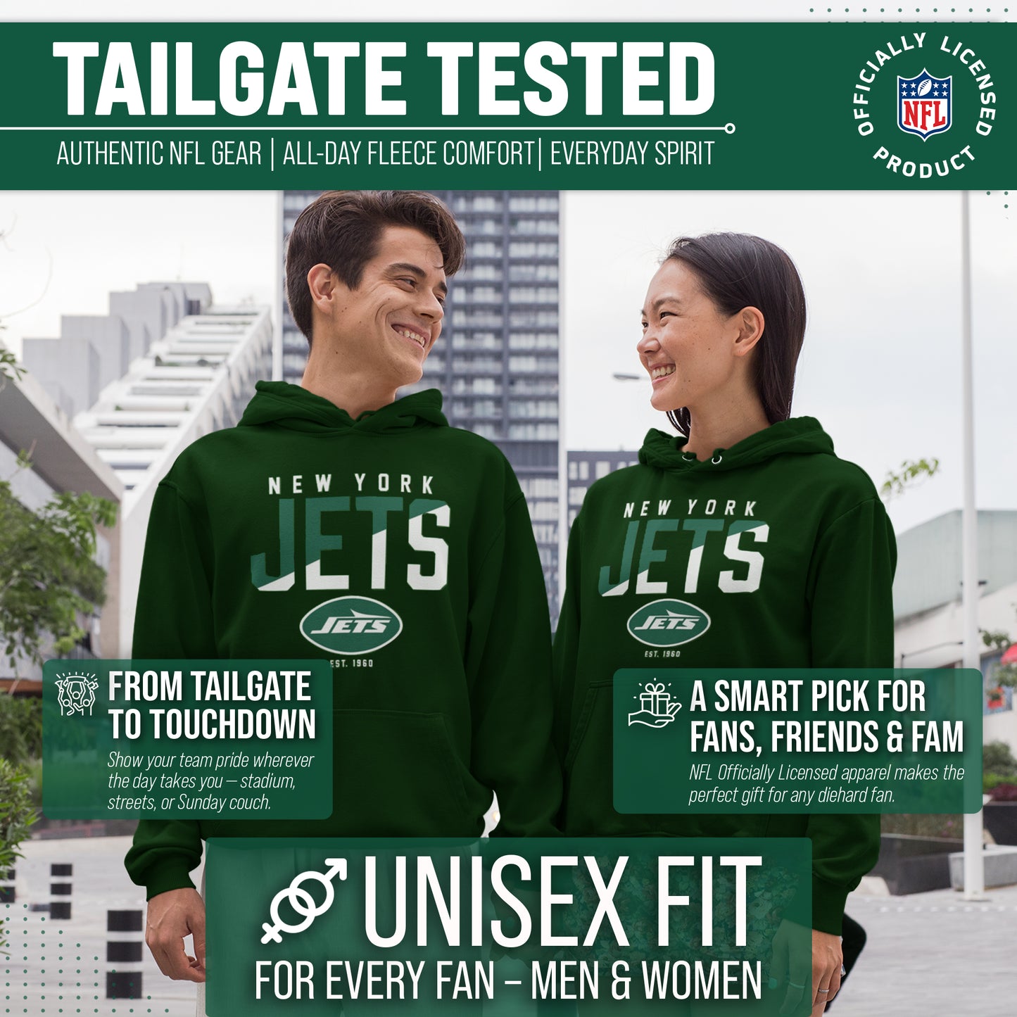 New York Jets Adult NFL Diagonal Fade Fleece Hooded Sweatshirt - Forest Green