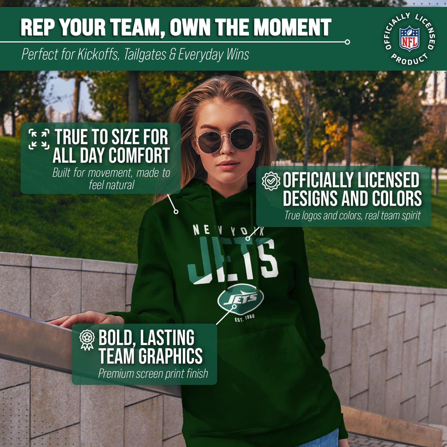 New York Jets Adult NFL Diagonal Fade Fleece Hooded Sweatshirt - Forest Green