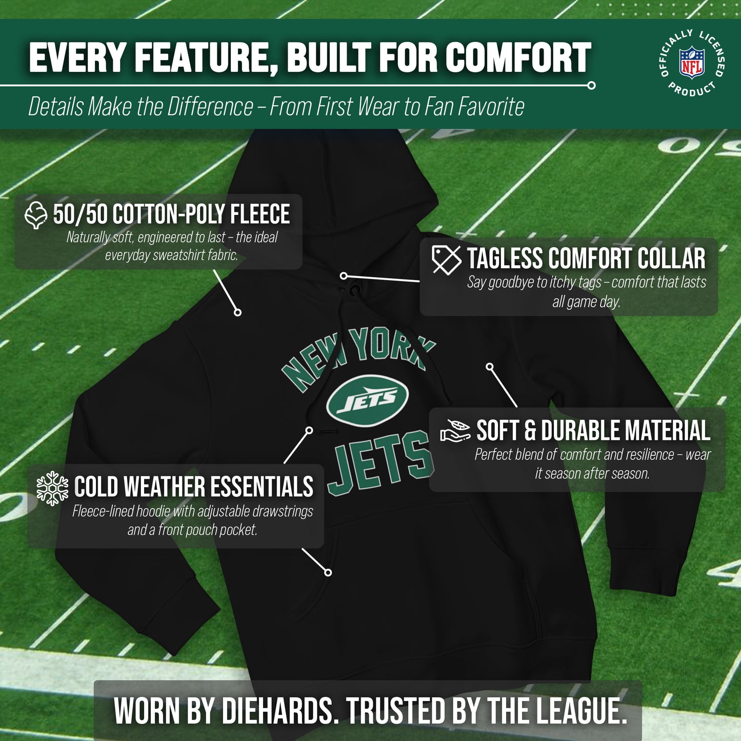 New York Jets NFL Adult Gameday Hooded Sweatshirt - Black