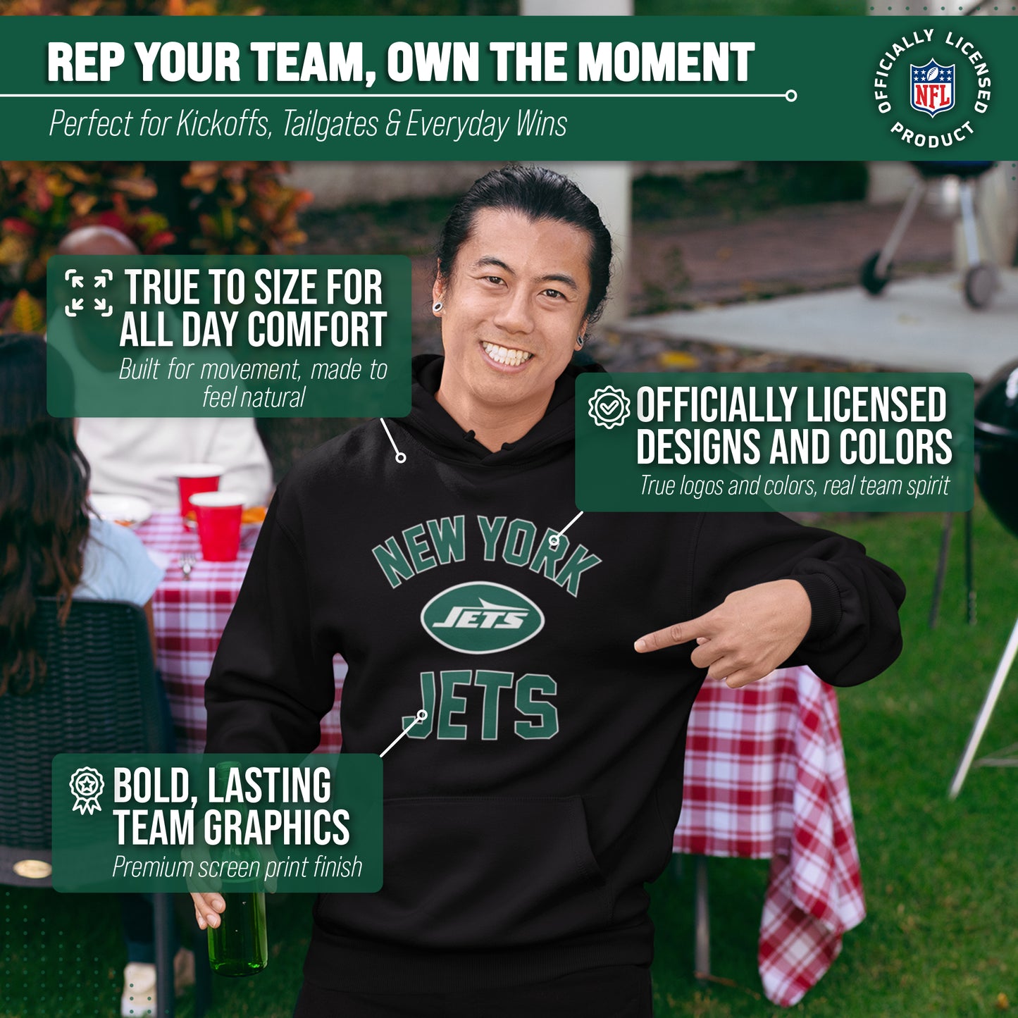 New York Jets NFL Adult Gameday Hooded Sweatshirt - Black