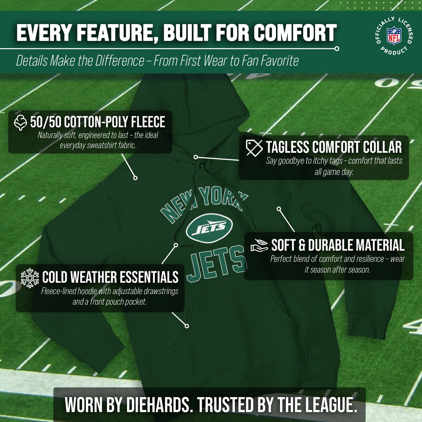 New York Jets NFL Adult Gameday Hooded Sweatshirt - Forest Green