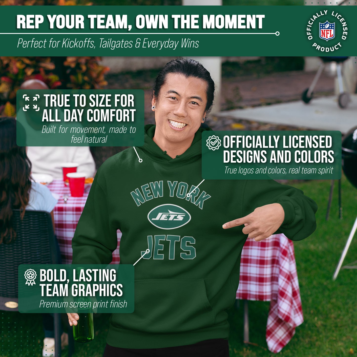 New York Jets NFL Adult Gameday Hooded Sweatshirt - Forest Green