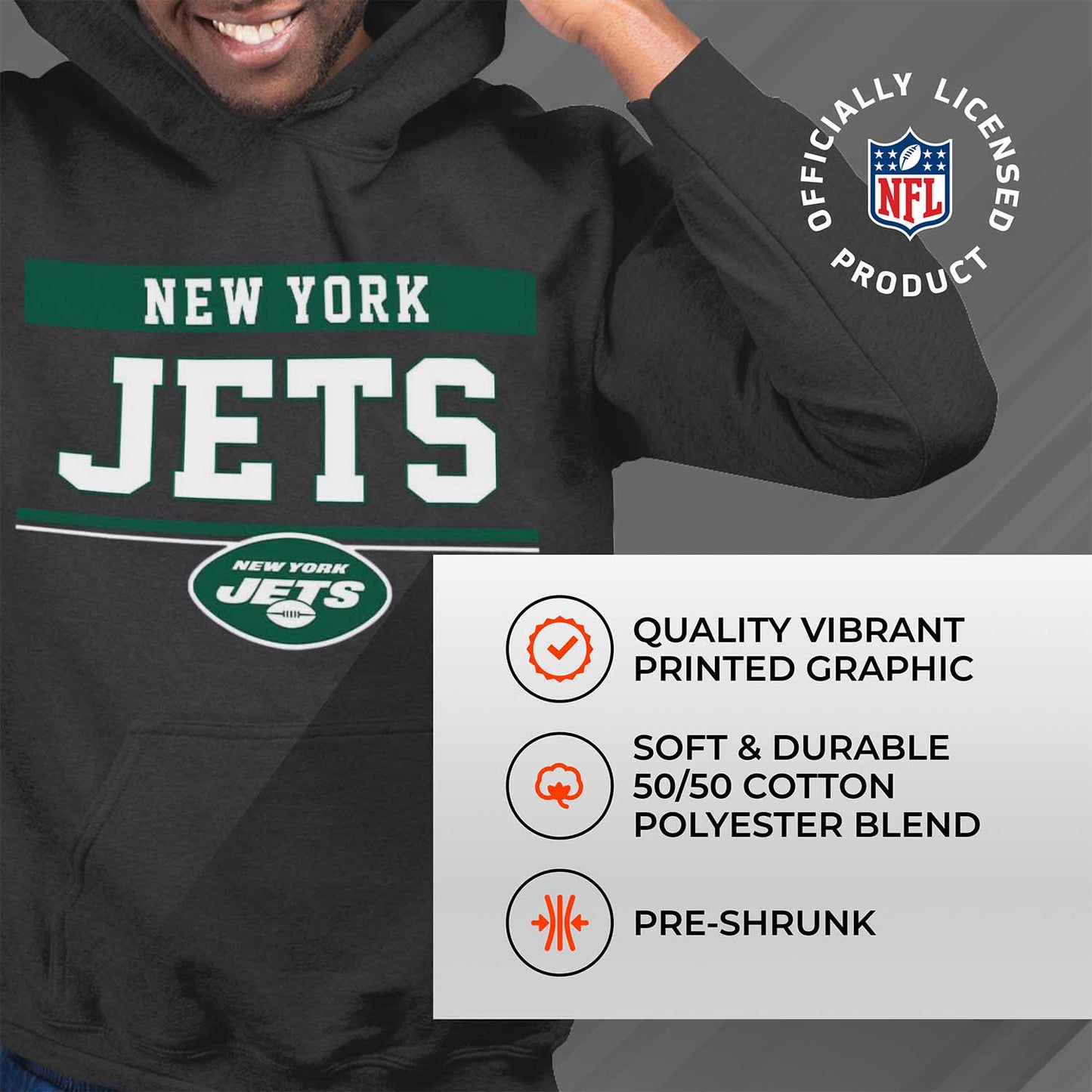 New York Jets NFL Adult Gameday Charcoal Hooded Sweatshirt - Charcoal