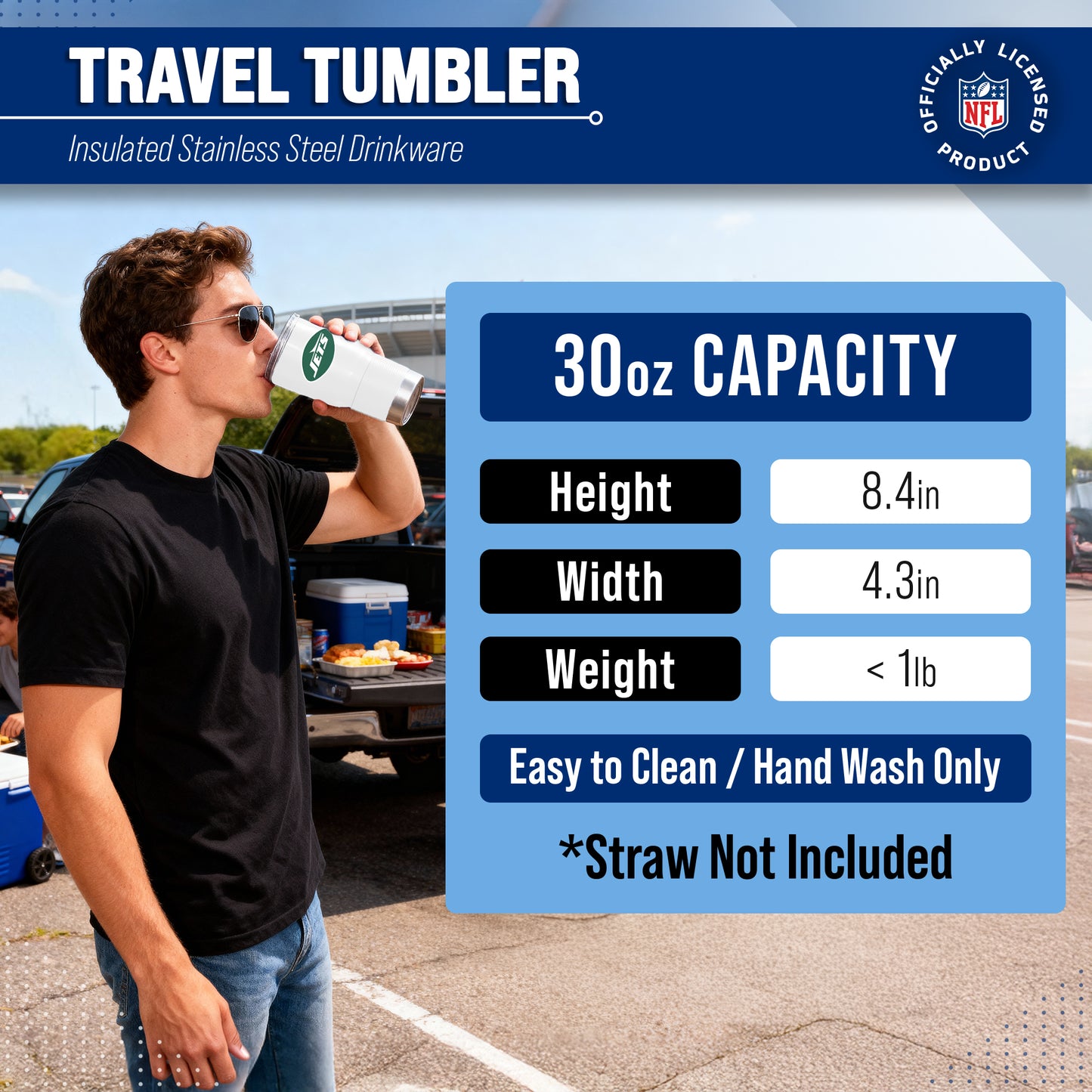 New York Jets NFL 30oz Gameday Stainless Steel Tumbler - White