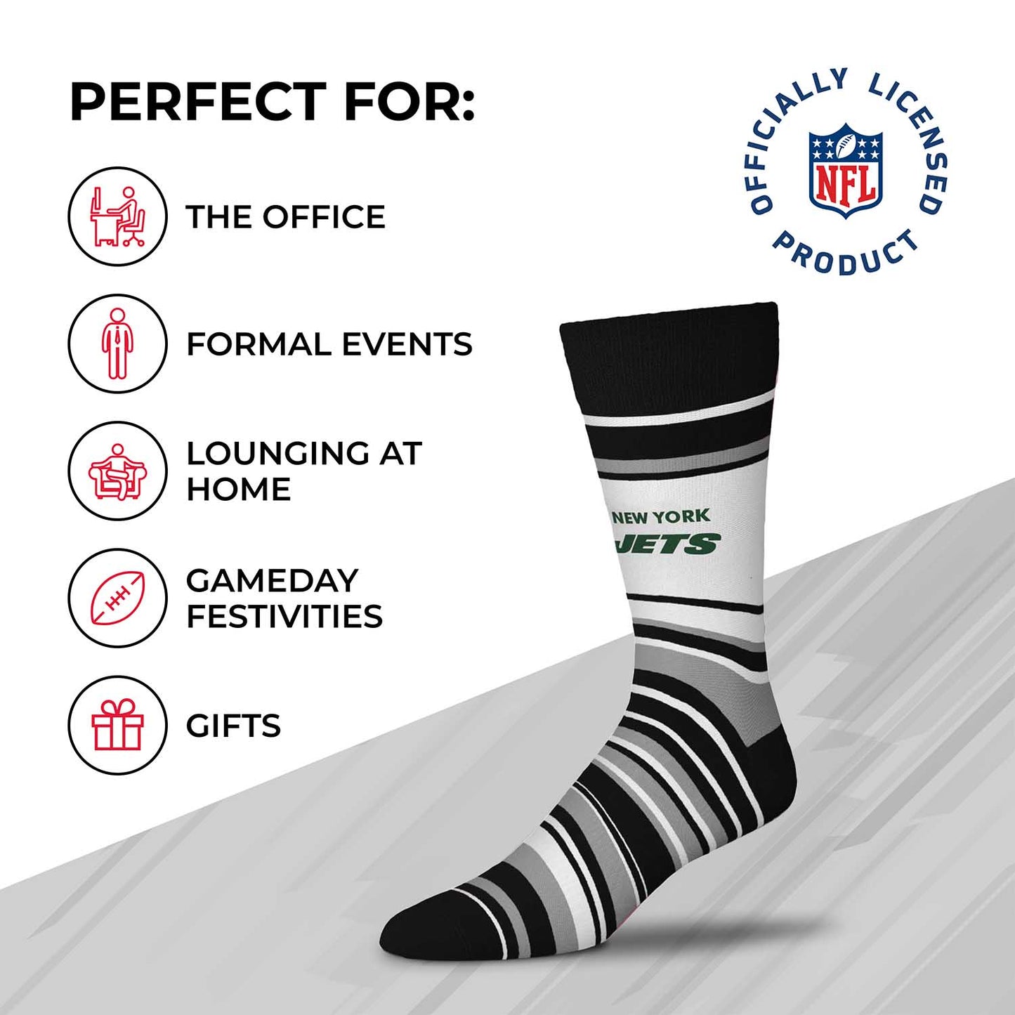 New York Jets NFL Adult Striped Dress Socks - Black