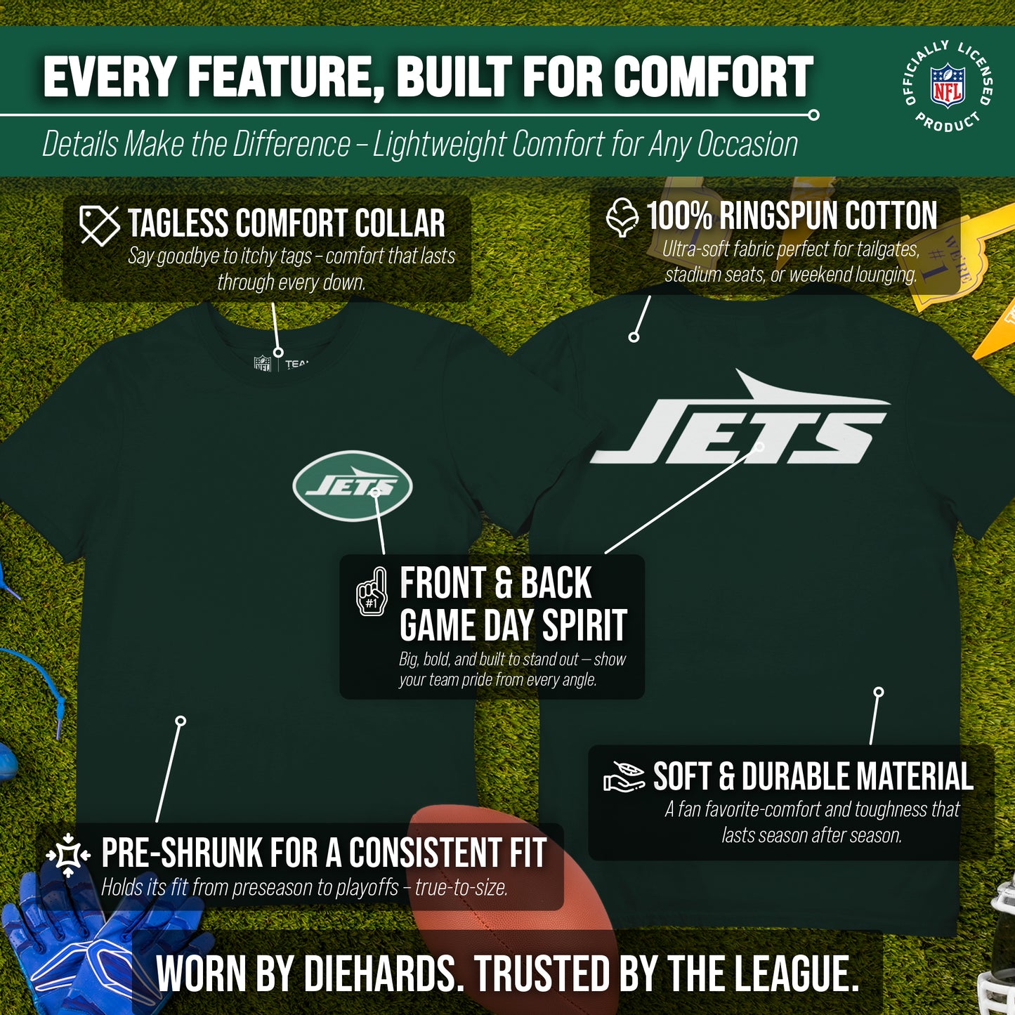 New York Jets NFL Pro Football Final Countdown Adult Cotton-Poly Short Sleeved T-Shirt For Men & Women - Green