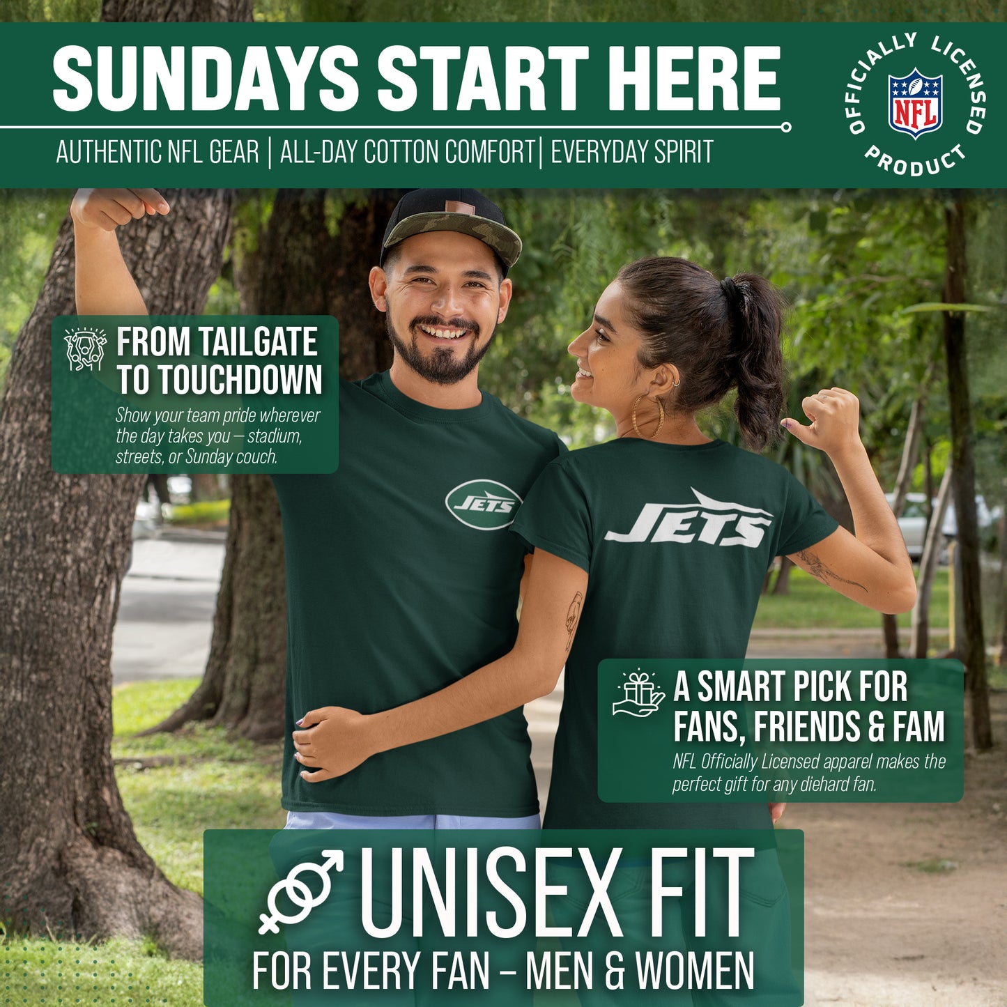 New York Jets NFL Pro Football Final Countdown Adult Cotton-Poly Short Sleeved T-Shirt For Men & Women - Green
