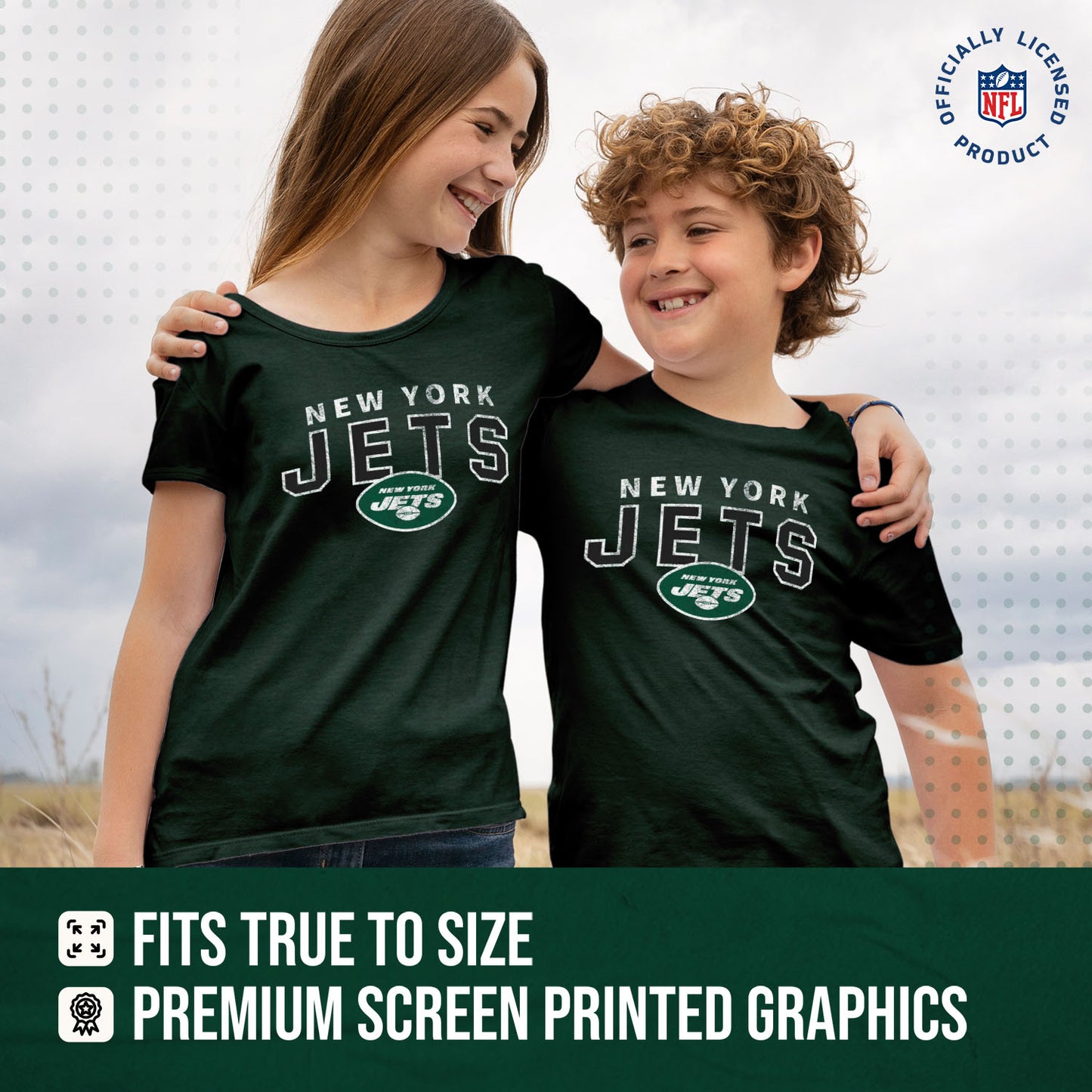 New York Jets NFL Youth Starting Fresh Tee- Pro Football Tag-Less T-Shirt For Boys & Girls - Green