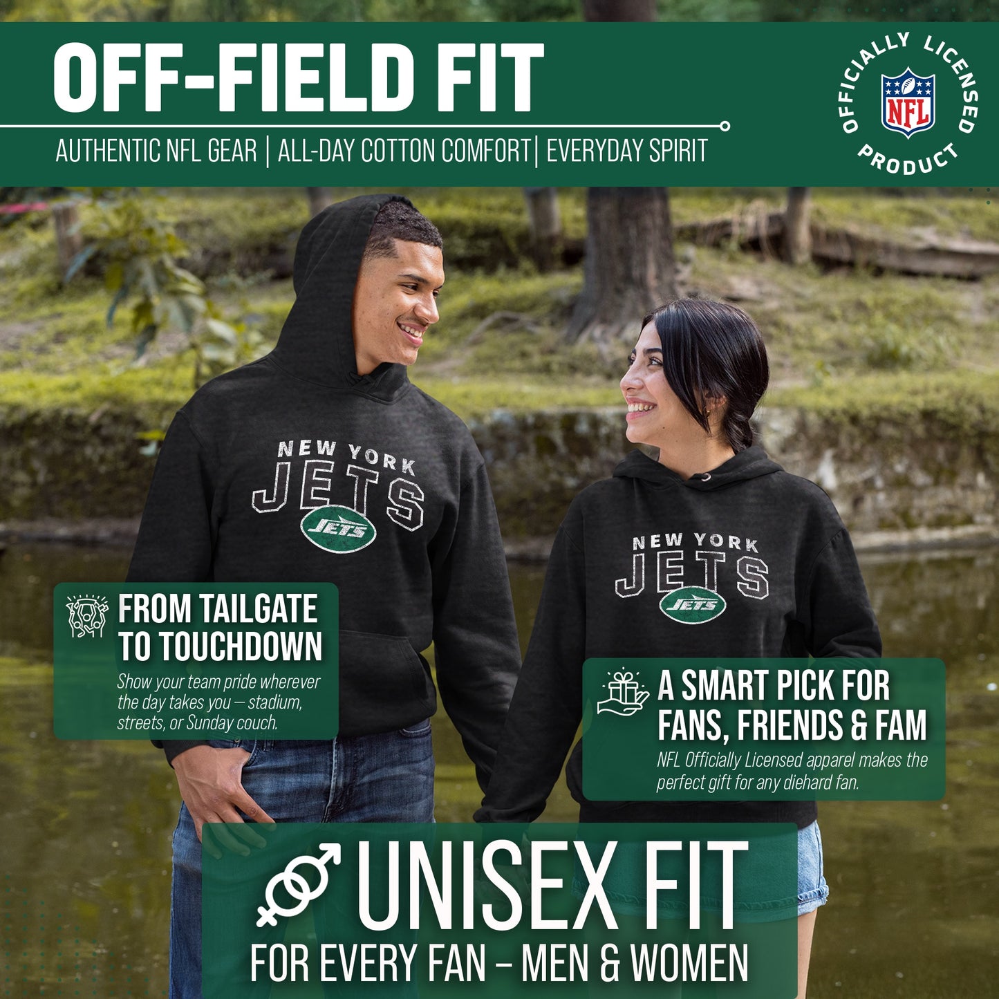New York Jets NFL Adult Unisex Starting Fresh Ultra Soft Fleece Hooded Sweatshirt - Black Heather