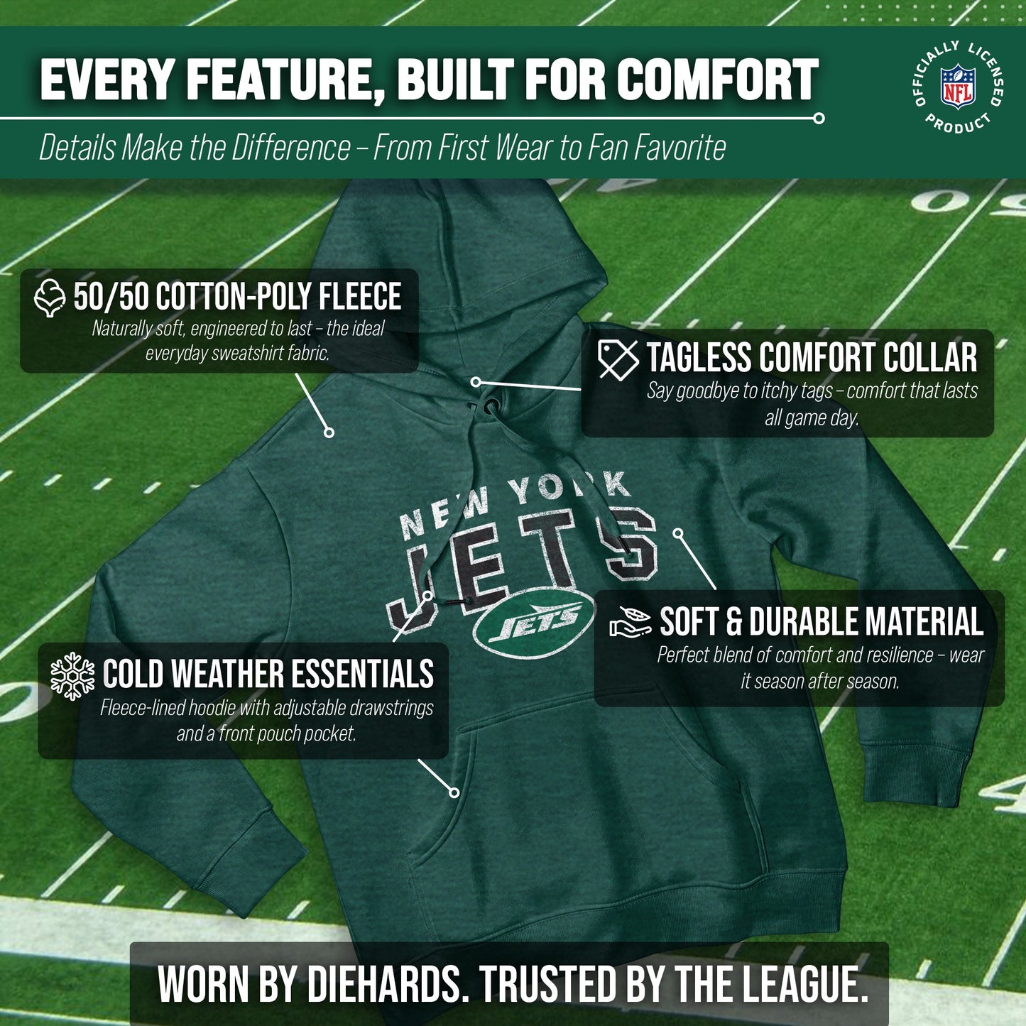 New York Jets NFL Adult Unisex Starting Fresh Ultra Soft Fleece Hooded Sweatshirt - Green