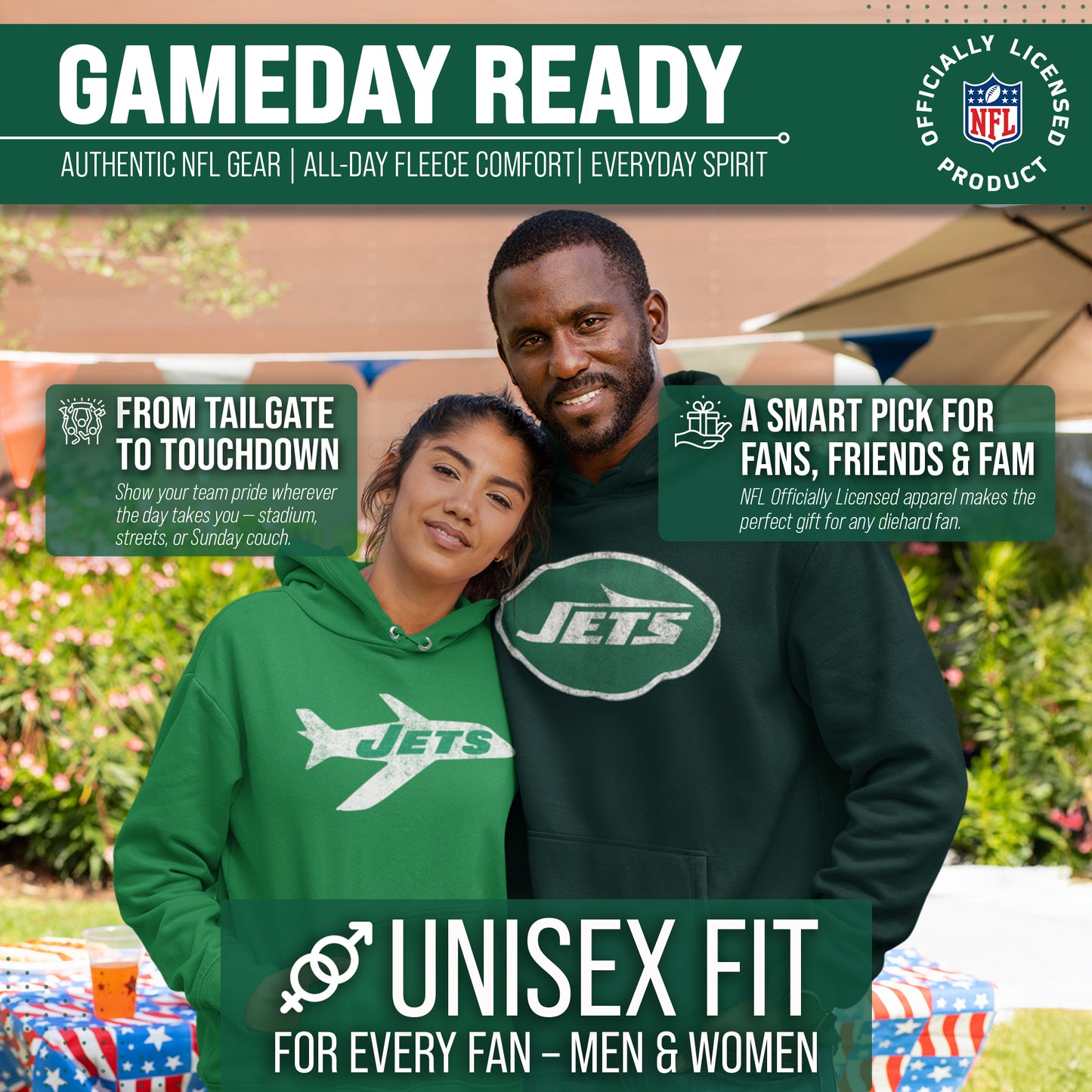 New York Jets NFL Adult Unisex Modern Throwback Ultra Soft Fleece Hooded Sweatshirt - Kelly Green