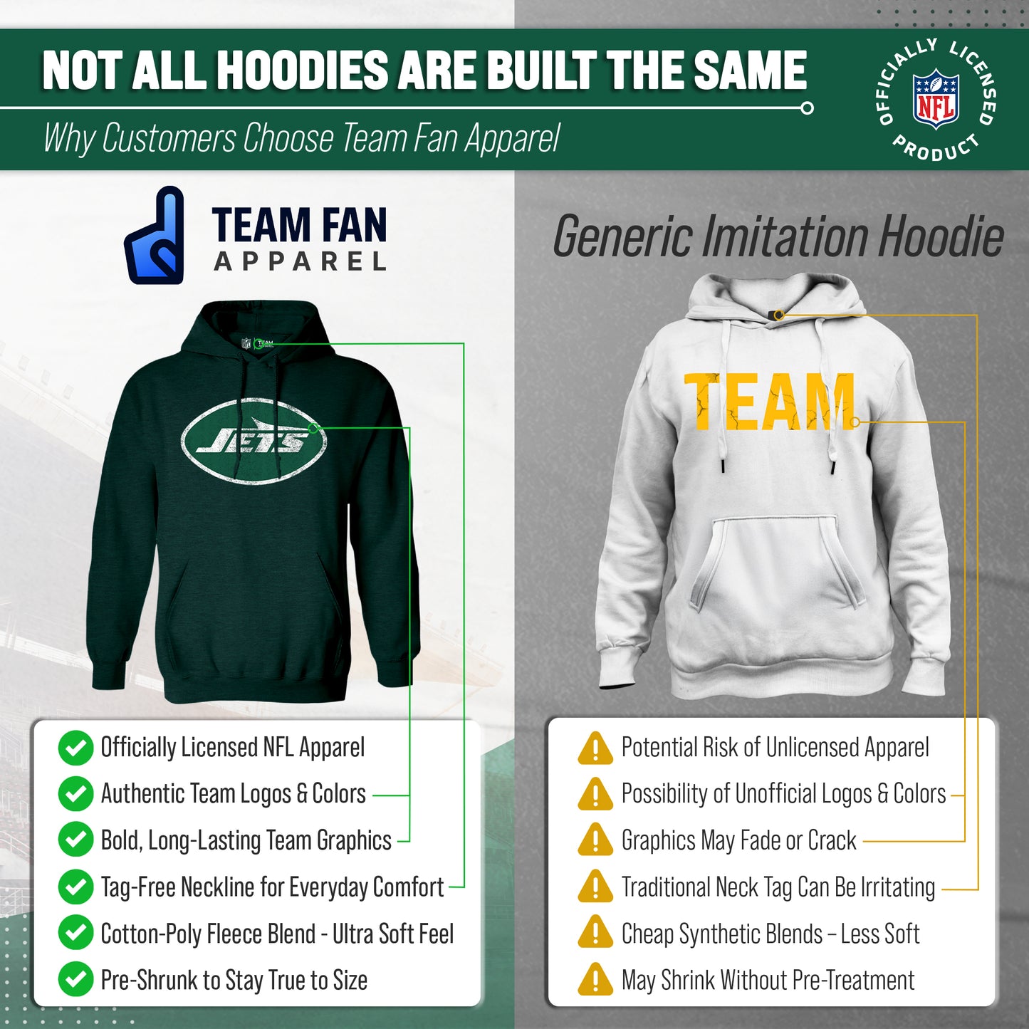 New York Jets NFL Adult Unisex Modern Throwback Ultra Soft Fleece Hooded Sweatshirt - Green