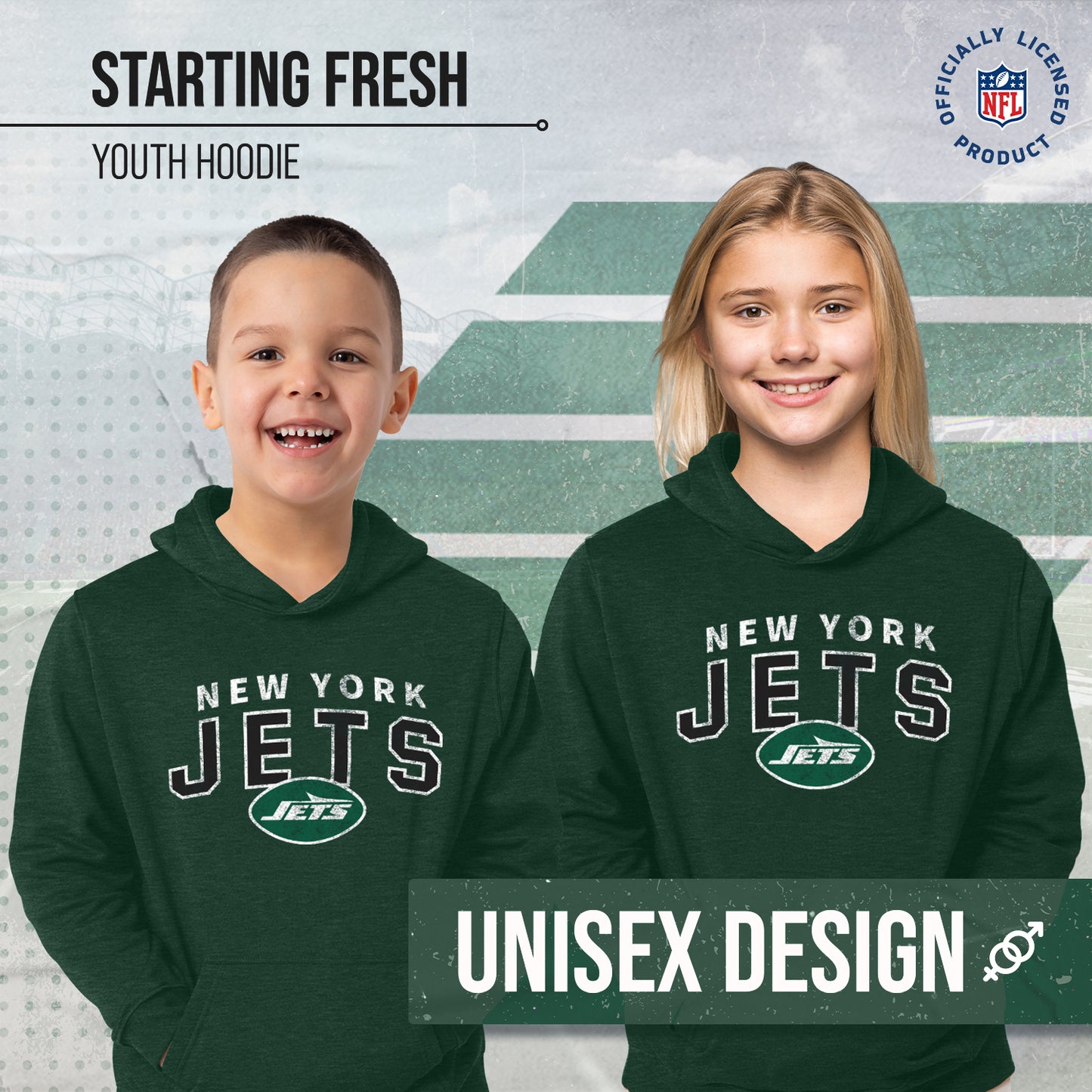 New York Jets NFL Youth Starting Fresh Hoodie- Pro Football Sweatshirt for Boys and Girls - Green