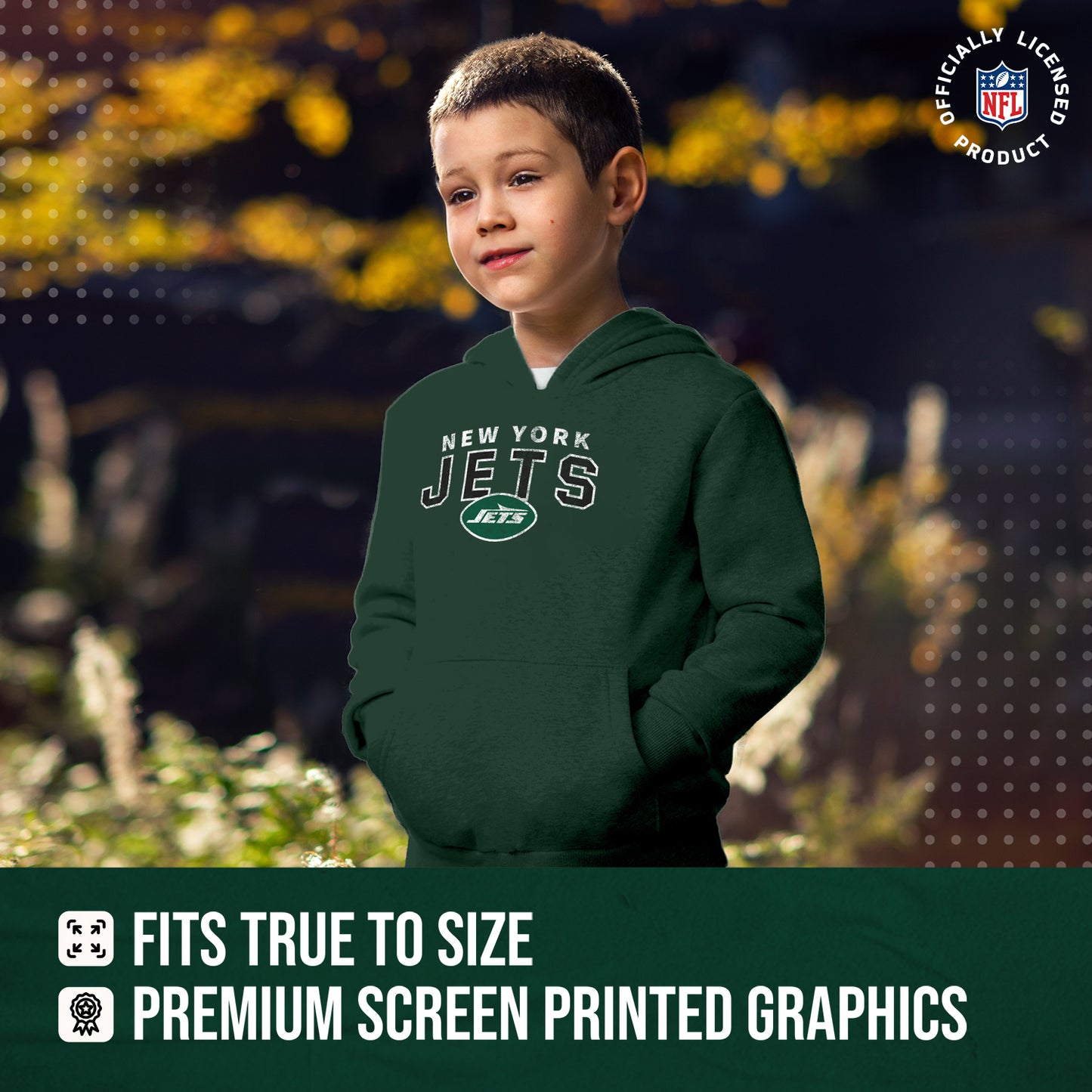 New York Jets NFL Youth Starting Fresh Hoodie- Pro Football Sweatshirt for Boys and Girls - Green