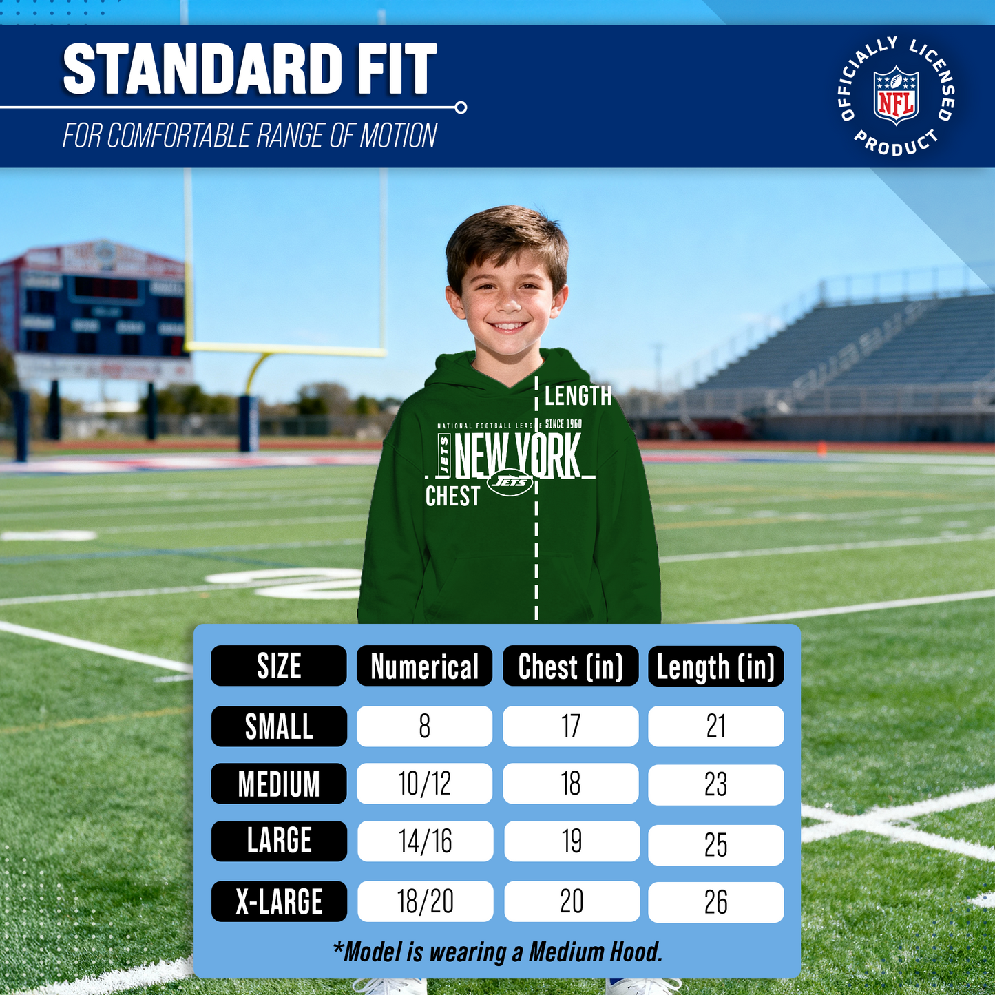 New York Jets NFL Youth Modern Endzone Football Fleece Hooded Sweatshirt - Forest Green