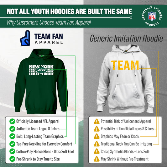 New York Jets NFL Youth Repeating Logo Football Fleece Hooded Sweatshirt - Forest Green