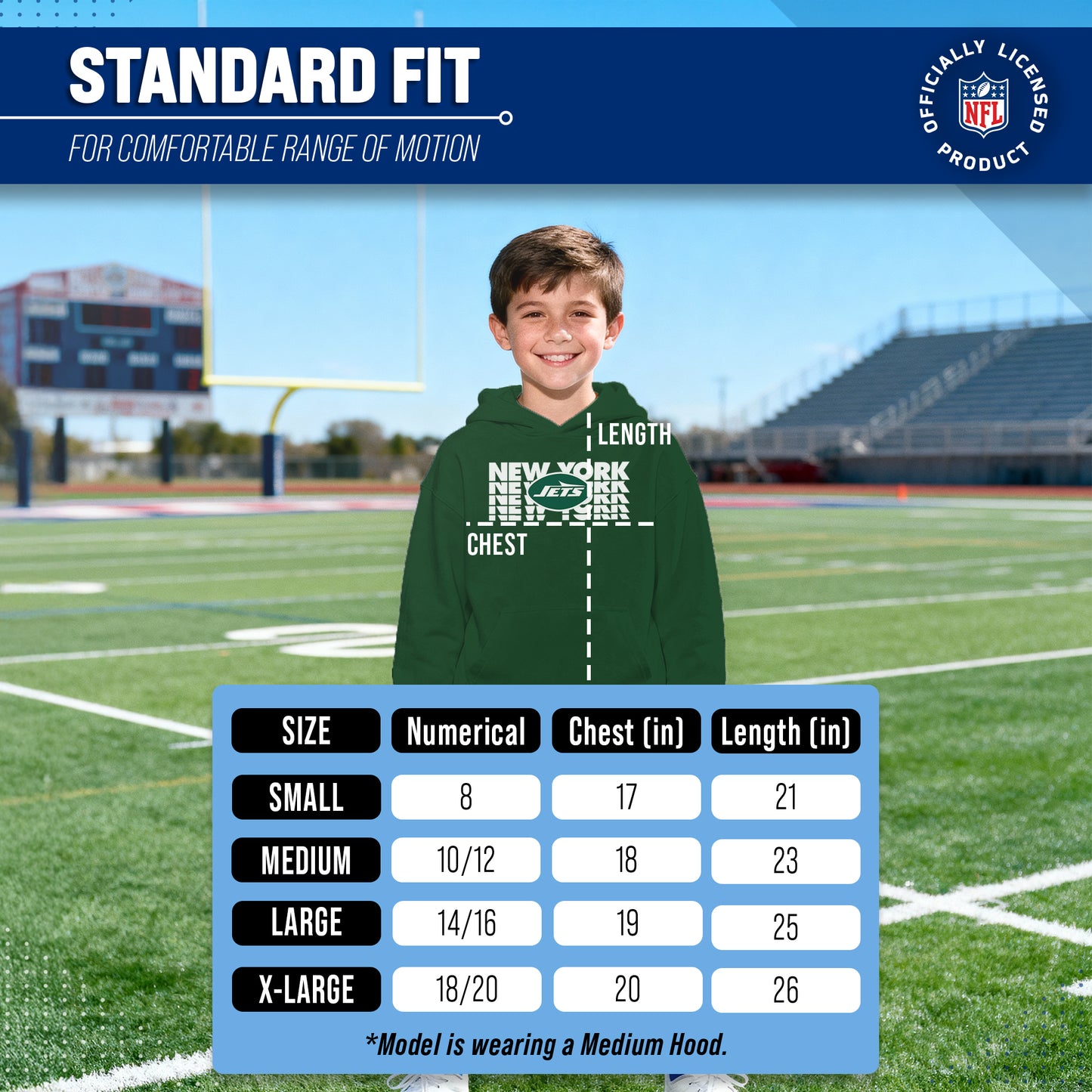 New York Jets NFL Youth Repeating Logo Football Fleece Hooded Sweatshirt - Forest Green