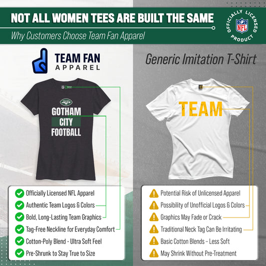 New York Jets NFL Womens Team Slogan Short Sleeve Tshirt - Charcoal