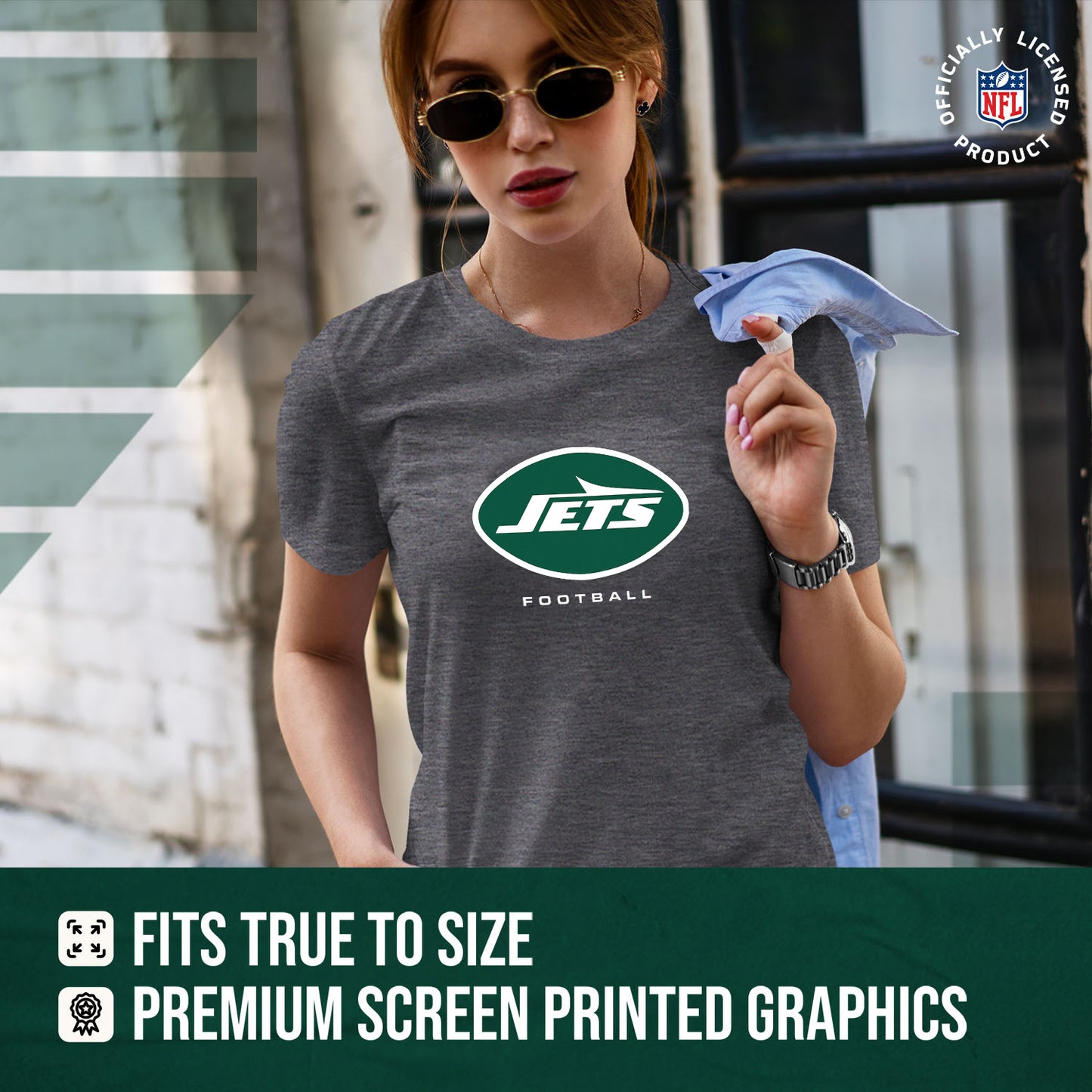 New York Jets Women's NFL Ultimate Fan Logo Short Sleeve T-Shirt - Charcoal
