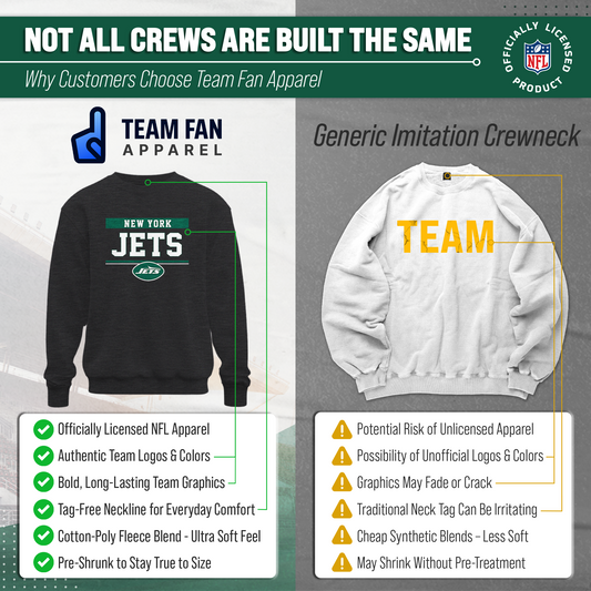 New York Jets NFL Adult Long Sleeve Team Block Charcoal Crewneck Sweatshirt - Charcoal
