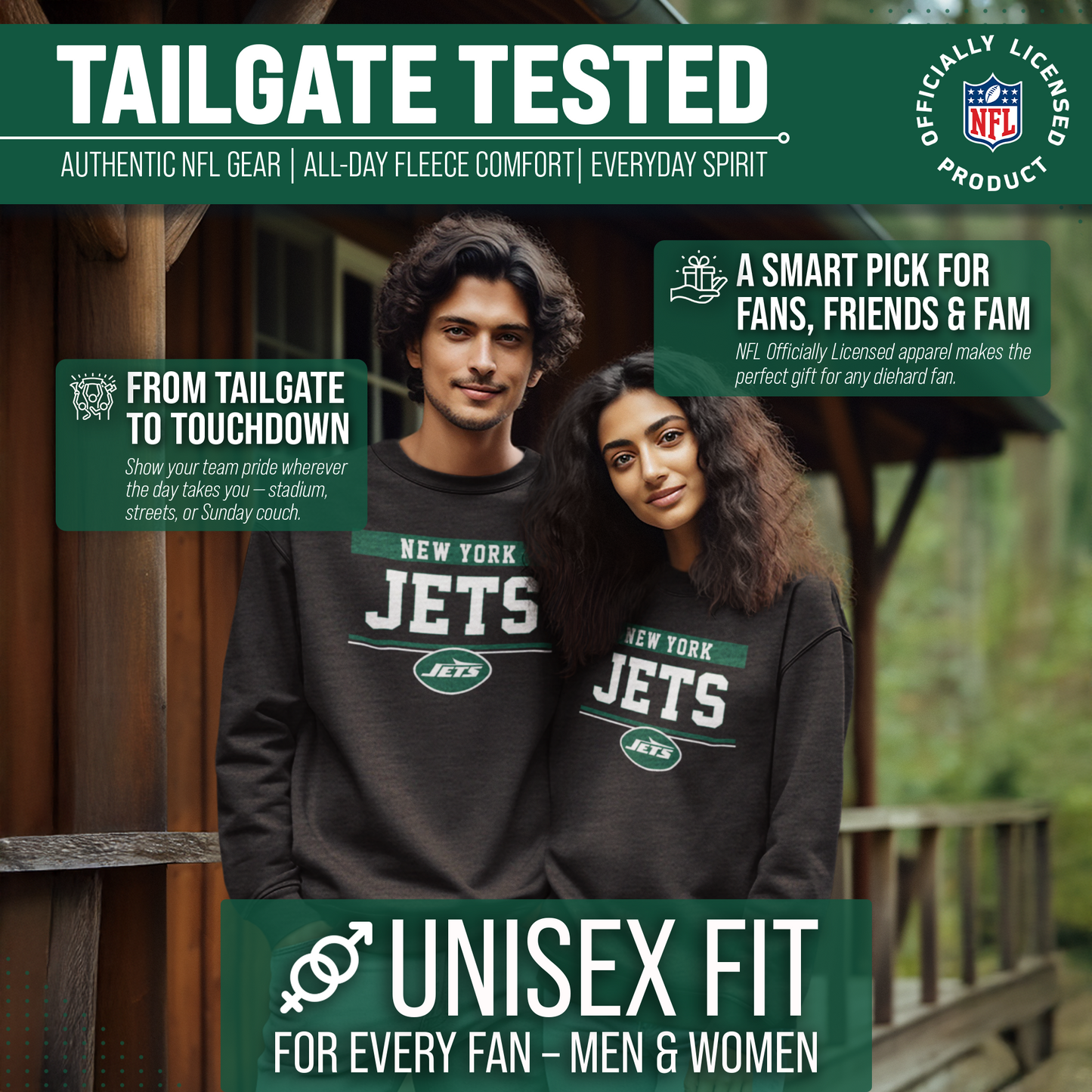 New York Jets NFL Adult Long Sleeve Team Block Charcoal Crewneck Sweatshirt - Charcoal