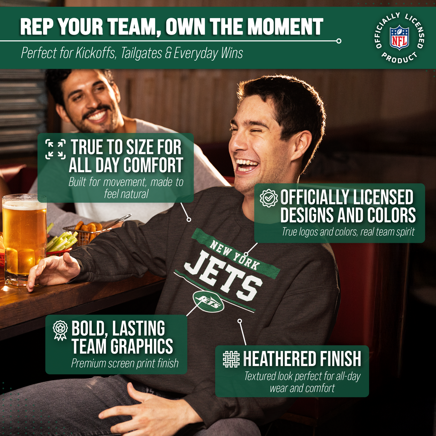 New York Jets NFL Adult Long Sleeve Team Block Charcoal Crewneck Sweatshirt - Charcoal