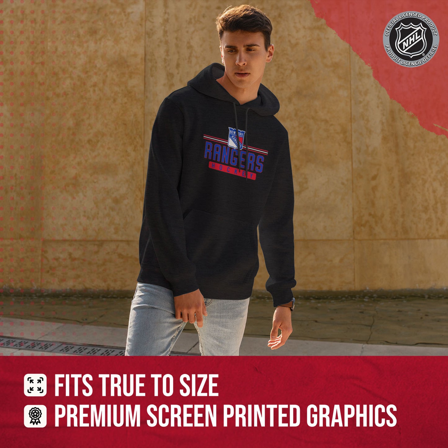 New York Rangers NHL Adult Heather Charcoal True Fan Hooded Sweatshirt Unisex - Charcoal