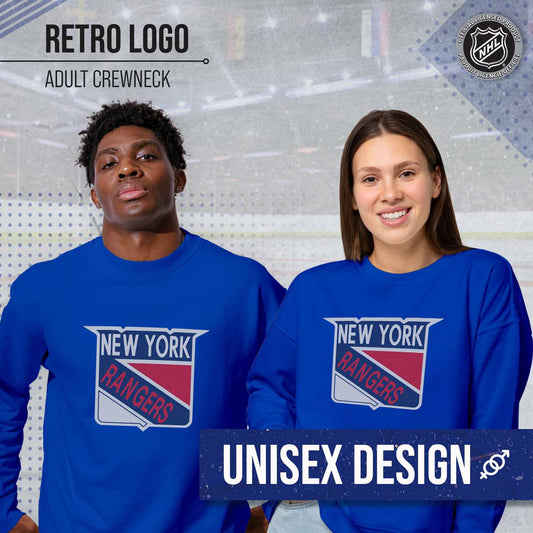 New York Rangers Adult NHL Retro Logo Hockey Fleece Crewneck Sweatshirt - Royal Heather
