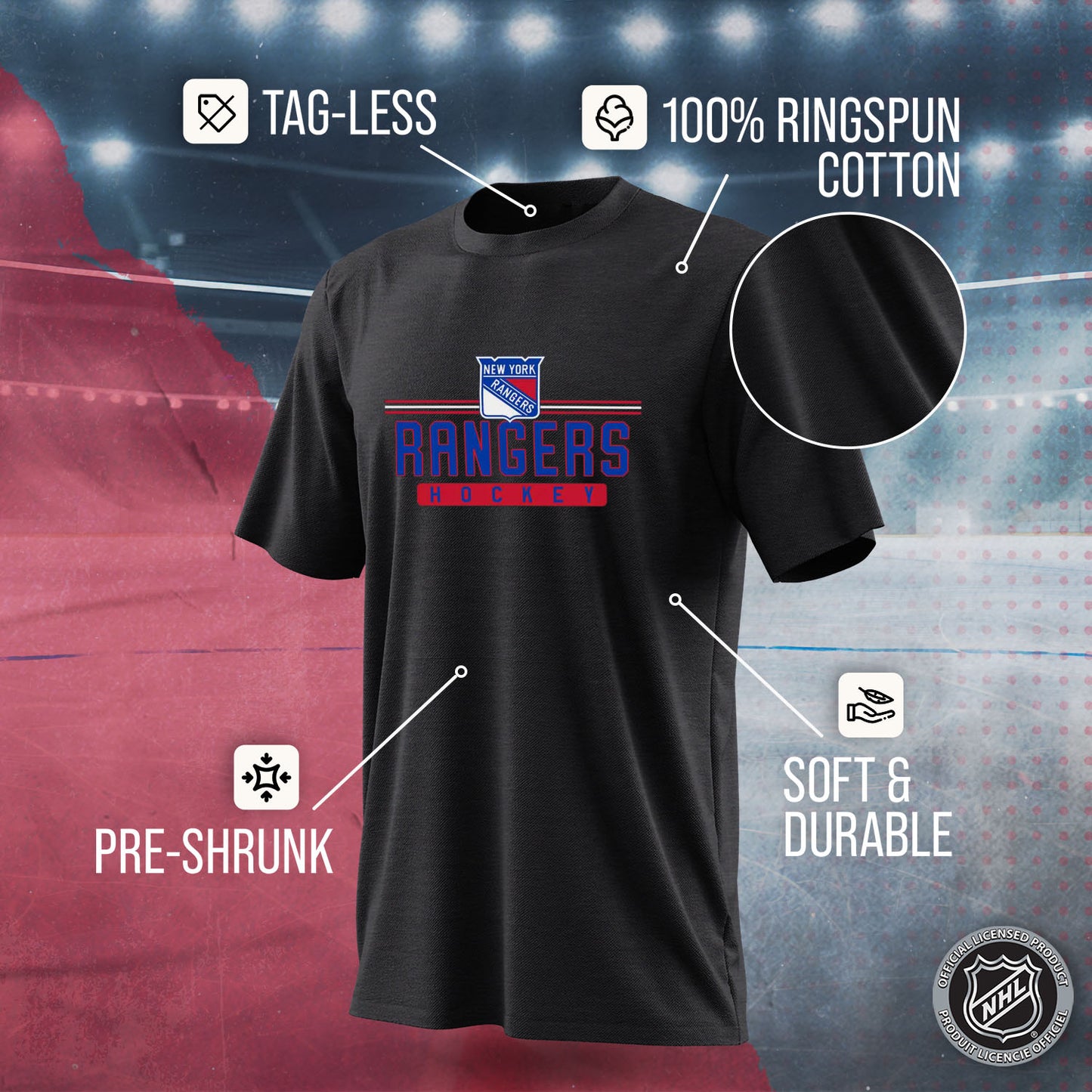 New York Rangers Adult NHL Heather Charcoal True Fan Hockey T-Shirt - Charcoal