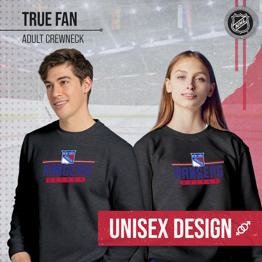 New York Rangers NHL Charcoal True Fan Crewneck Sweatshirt - Charcoal