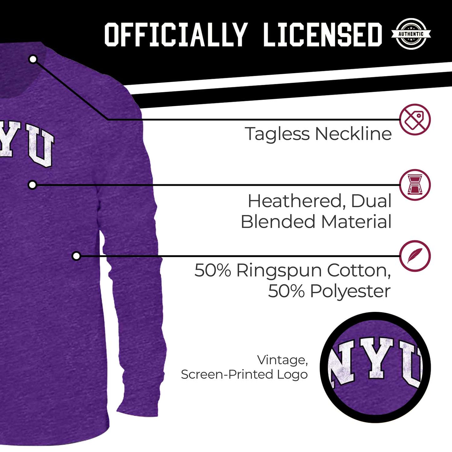 NYU Violets NCAA MVP Adult Long-Sleeve Shirt - Purple