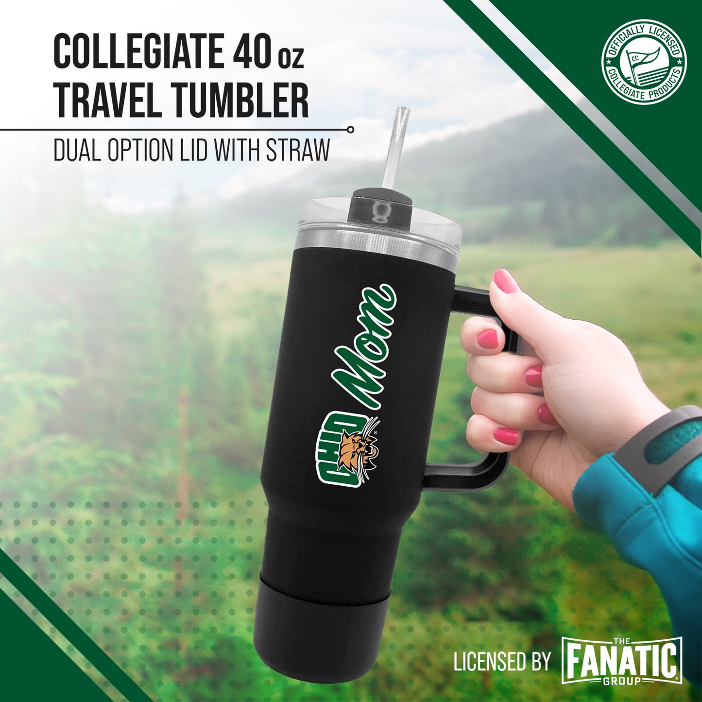 Ohio Bobcats Collegiate 40oz Stainless Steel Travel Tumbler with Handle for Mom - Black