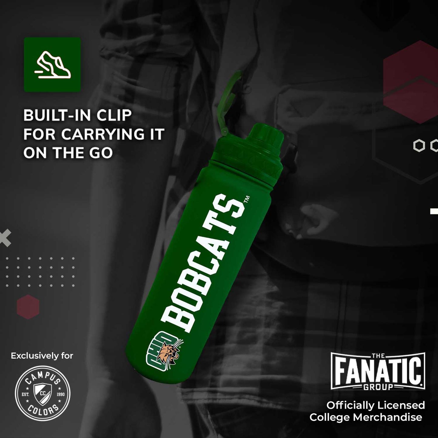 Ohio Bobcats NCAA Stainless Steel Water Bottle - Green