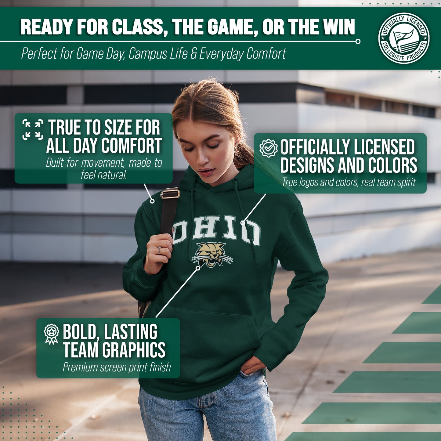 Ohio Bobcats Adult Arch & Logo Soft Style Gameday Hooded Sweatshirt - Green