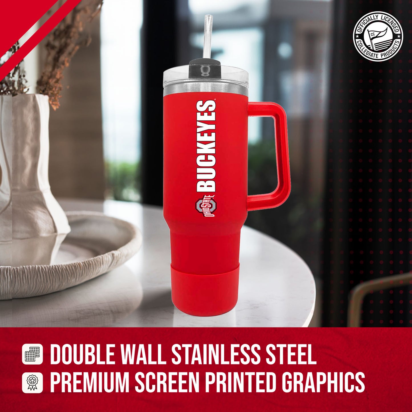 Ohio State Buckeyes College & University 40 oz Travel Tumbler With Handle - Red