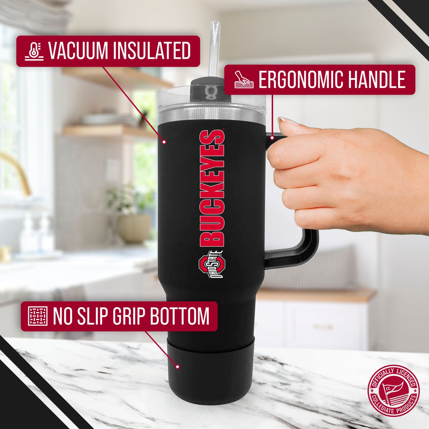 Ohio State Buckeyes College & University 40 oz Travel Tumbler With Handle - Black