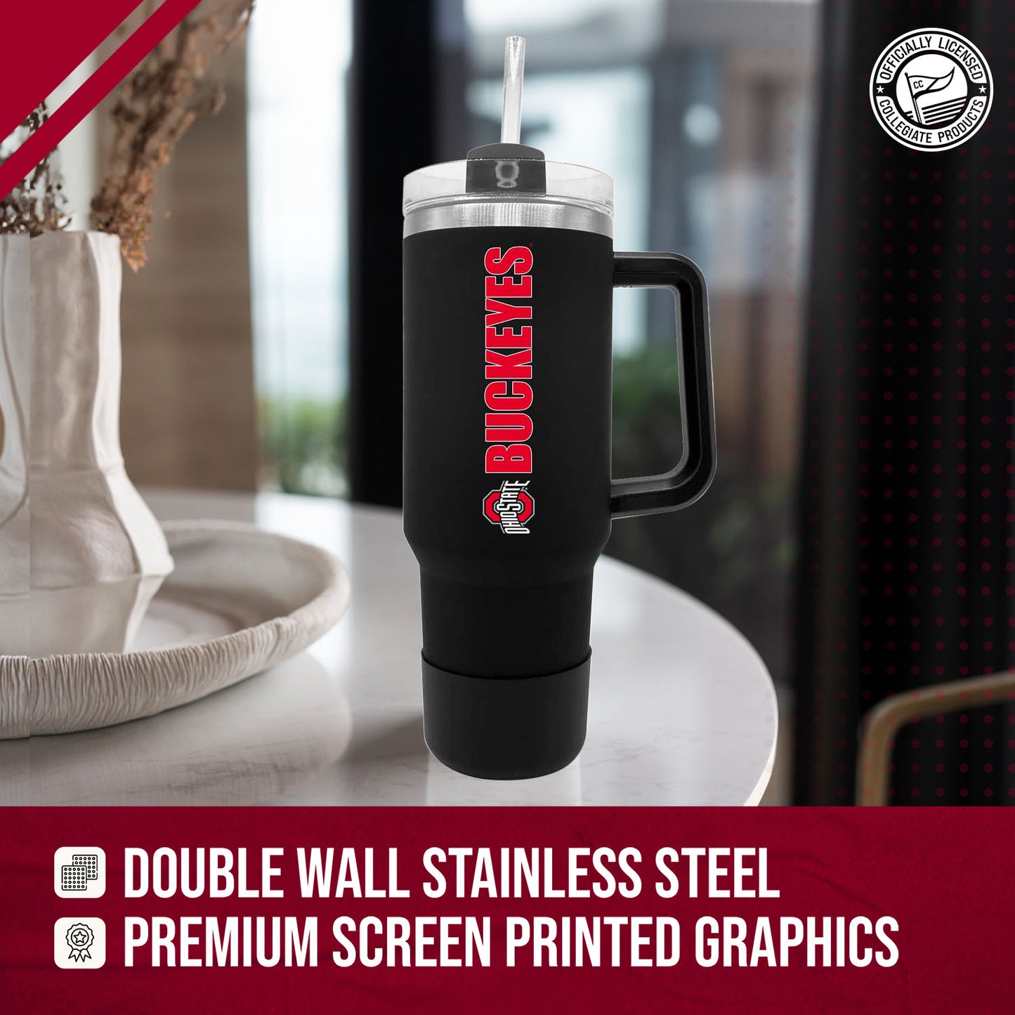 Ohio State Buckeyes College & University 40 oz Travel Tumbler With Handle - Black