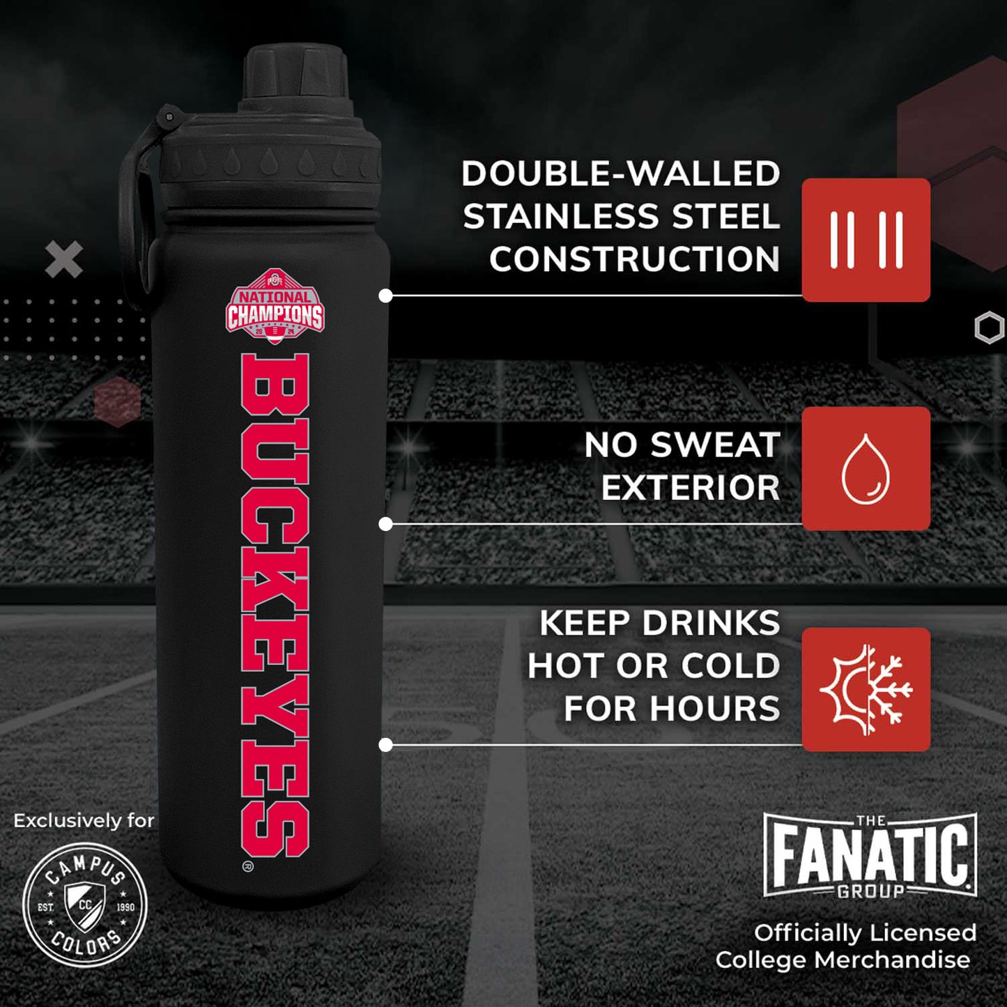Ohio State Buckeyes NCAA College Football Nationship Championship 24 oz Water Bottle - Black