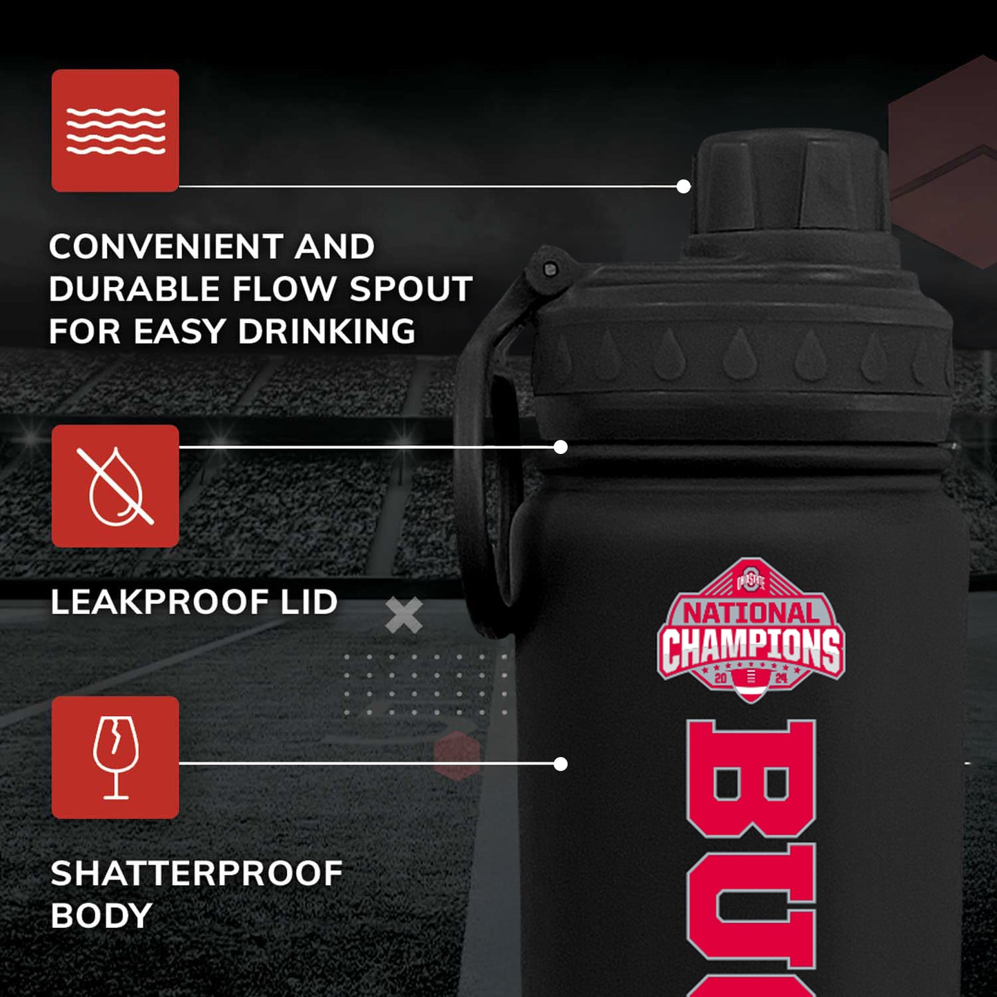 Ohio State Buckeyes NCAA College Football Nationship Championship 24 oz Water Bottle - Black
