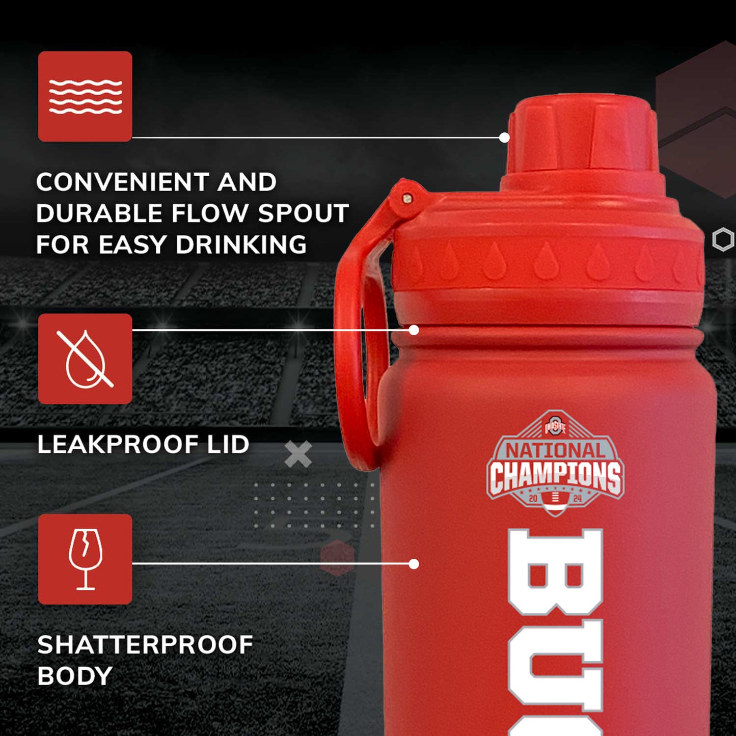 Ohio State Buckeyes NCAA College Football Nationship Championship 24 oz Water Bottle - Red