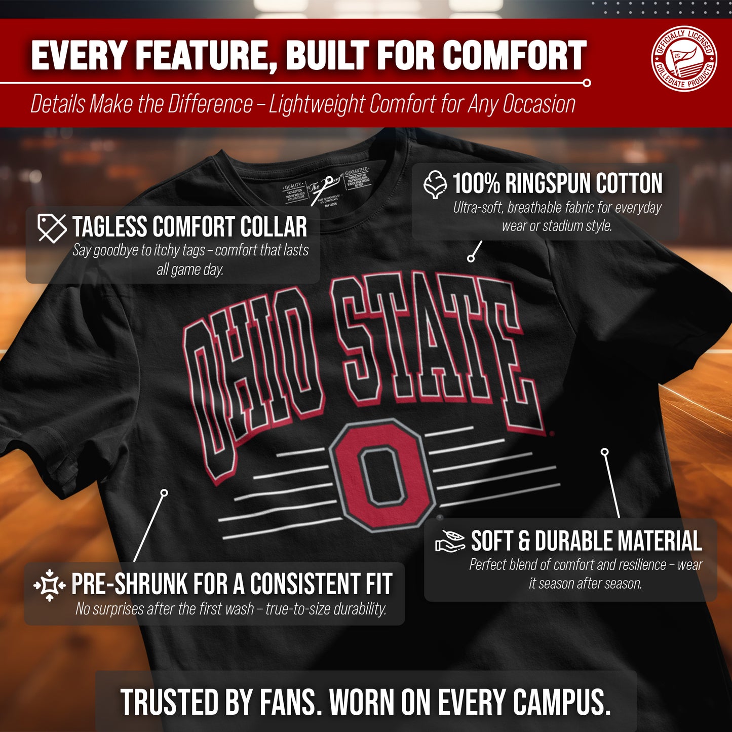 Ohio State Buckeyes NCAA Adult Unisex Overtime Classics T-Shirt - Black