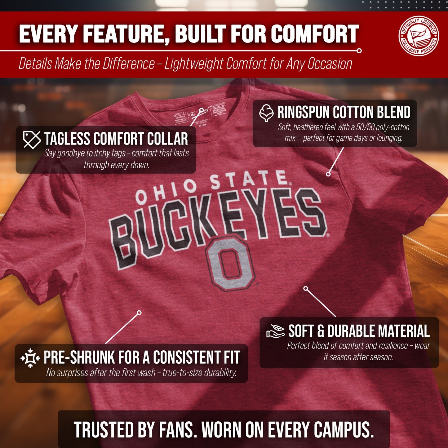 Ohio State Buckeyes NCAA Adult Unisex Starting Fresh T-Shirt - Red Heather