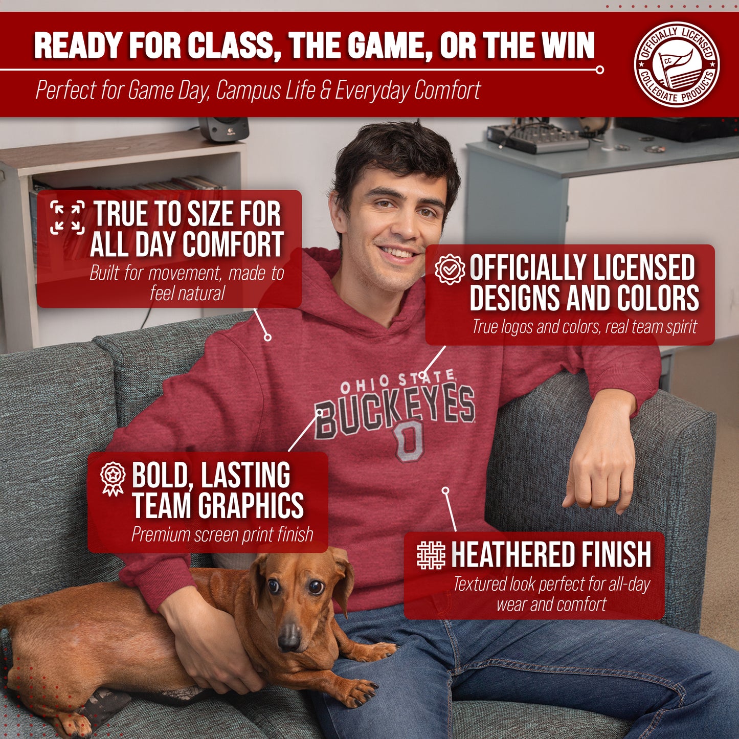 Ohio State Buckeyes NCAA Adult Unisex Starting Fresh Heathered Hooded Fleece Sweatshirt - Red Heather