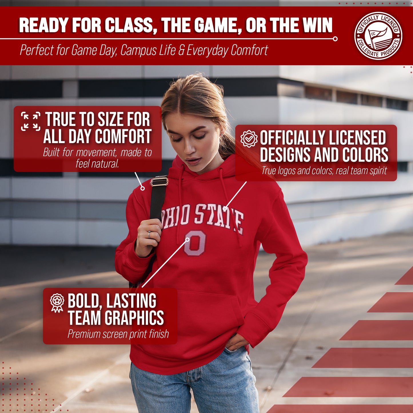 Ohio State Buckeyes Adult Arch & Logo Soft Style Gameday Hooded Sweatshirt - Red