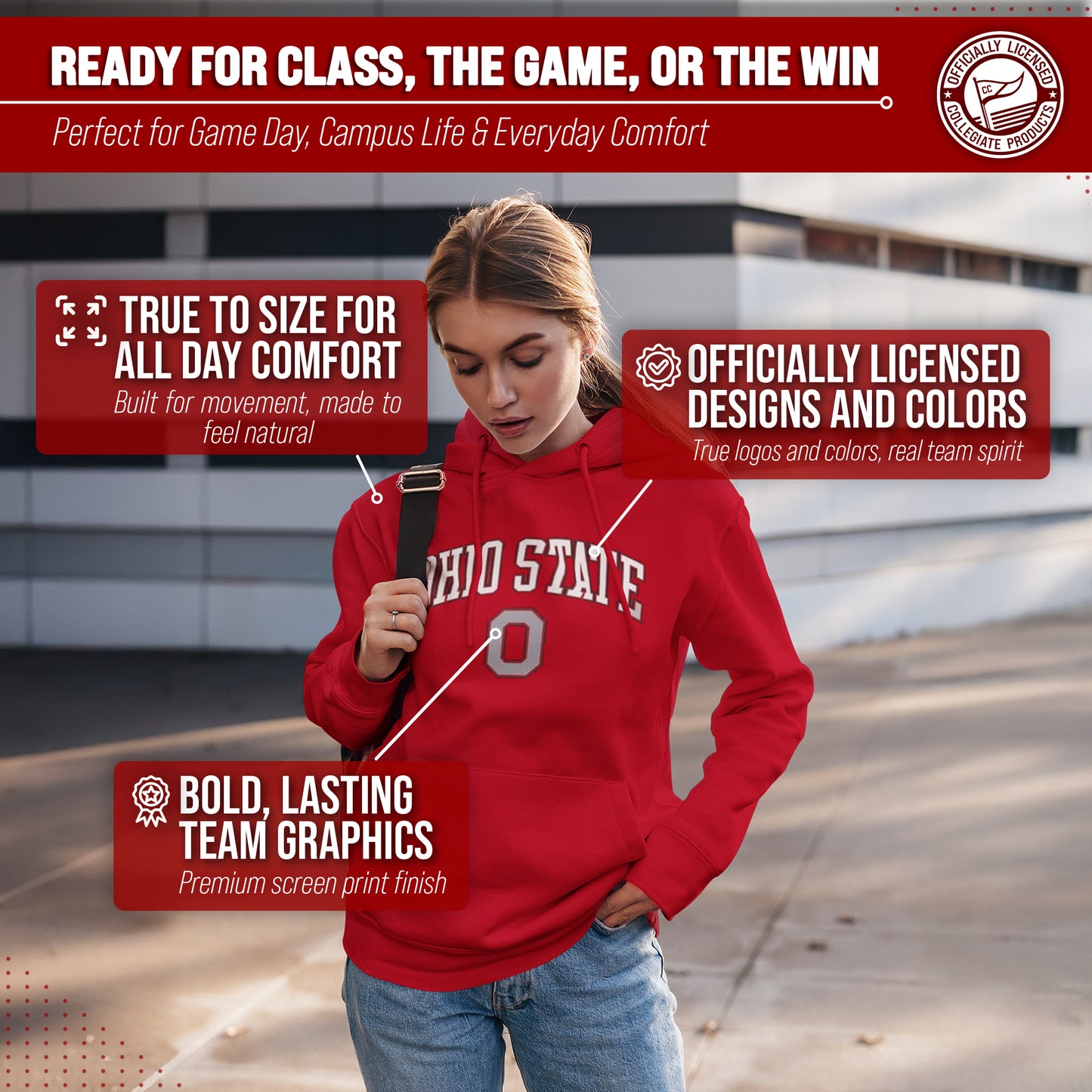 Ohio State Buckeyes Adult Arch & Logo Soft Style Gameday Hooded Sweatshirt - Red